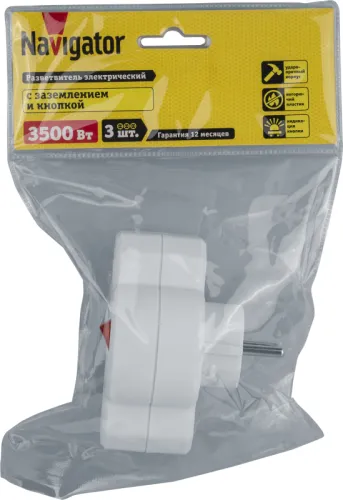 Разветвитель 3-м (1-м - с заземл. 2-м - без заземл.) 10А IP20 94 698 NAD-3-R2F-WH в ряд Navigator 94698 фото 3