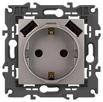 Розетка ЭРА Elegance 14-4109-16 2P+E 16A-250В штор. с 2xUSB 5В-3А титан Эра Б0065775