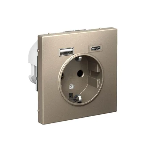 Розетка ArtGallery 16А с 2-мя заряд. устройствами USB A+C 5В/2.4А/3А 2х5В/1.5А механизм шампань SE GAL000532 фото 2