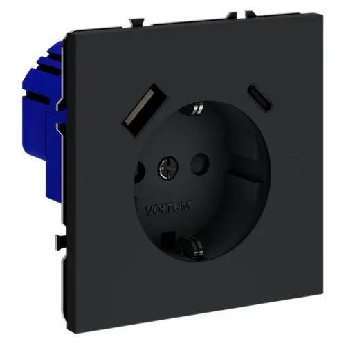 Розетка 1-м СП S70 16А с USB A+С с заземл. защ. шторки механизм графит Voltum VLS040507 фото 2