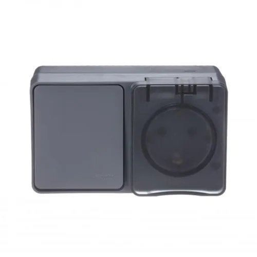 Блок ОП AtlasDesign Profi54 (розетка 16А 250В с заземл. защ. шторки + 1-кл. выкл. 10А) IP54 антрацит SE ATN544070 фото 2