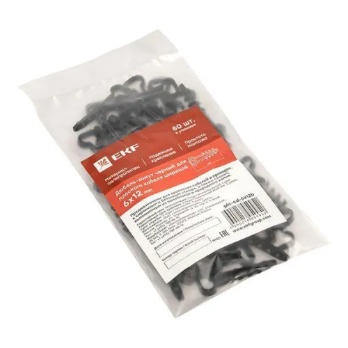 Дюбель-хомут d6х12мм для плоского кабеля полипропилен черн. (уп.50шт) EKF plc-cd-6x12b фото 2