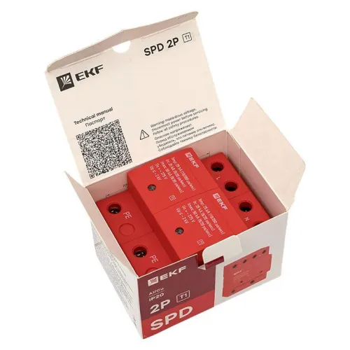 Устройство защиты от импульсных перенапряжений класс 1 Iimp 25кА (10/350мкс) 2P EKF spd-t1-2p фото 10