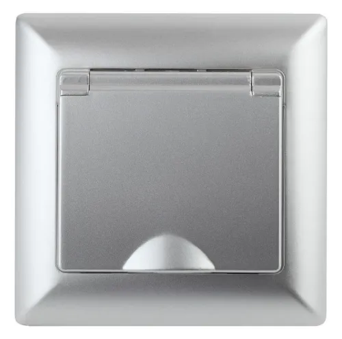 Розетка 1-м СП Solo 4-203-03 16А 250В IP20 2P+E Schuko с заземл. защ. крышка алюм. Intro Б0053659