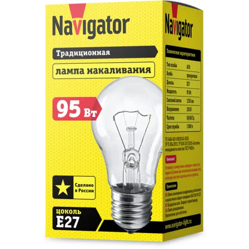 Лампа накаливания 71 499 NI-A-95-230-E27-CL 95Вт E27 230В Navigator 71499 фото 2