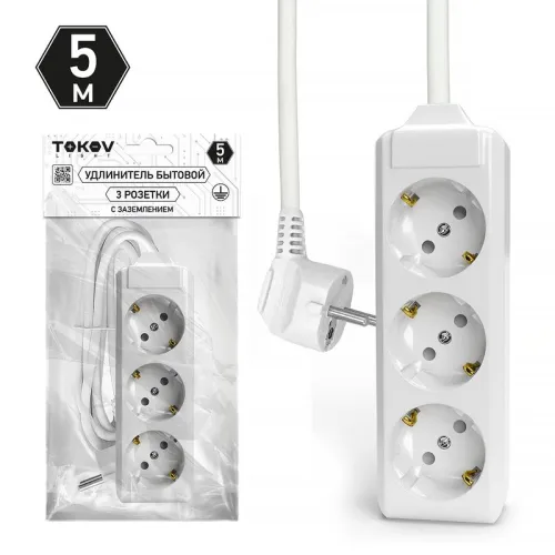 Удлинитель 3х5м с заземл. 10А 3х1.5 TOKOV ELECTRIC TKL-C01-BU3-5-1.5-Z