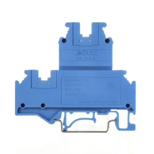 Клемма двухуровневая винтовой зажим 4 точки подключения 4кв.мм син. DKC KRUKB-5-BU фото 3