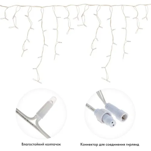 Гирлянда светодиодная "Айсикл" (бахрома) 5х0.7м 152LED тепл. бел. 12Вт IP67 эффект мерцания провод бел. каучук (нужен шнур питания 315-001) Neon-Night 255-386 фото 2