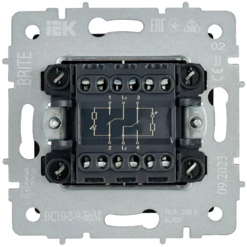 Выключатель 2-кл. BRITE 10А ВС10-2-9-БрМ для отелей с индик. механизм маренго IEK BR-V20-2-10-K35 фото 4