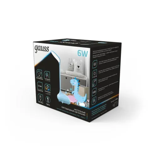 Светильник светодиодный настольный Qplus 6Вт 2700-6000К 330лм 5В аккум. Li-ion 1200мА.ч диммир. детский голуб. GAUSS GT7016 фото 7