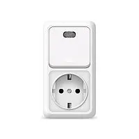 Блок ОП Олимп 1-кл. вык. с подсветкой + роз. с заземл. верт. бел. UNIVersal О0039