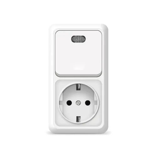 Блок ОП Олимп 1-кл. вык. с подсветкой + роз. с заземл. верт. бел. UNIVersal О0039