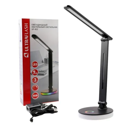 Светильник светодиодный настольный UF-822 C02 7Вт димм. 3 цвет. темп. RGB ночник черн. Ultraflash 15177 фото 11