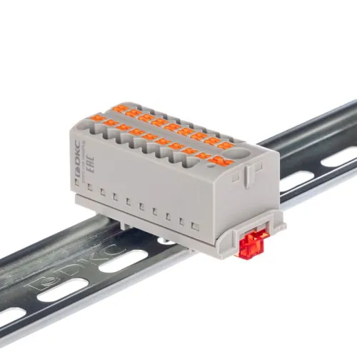 Блок распределительный зажим push-in 1 ввод 6кв.мм 18 точек подключения 25кв.мм сер. DKC DTP1-118-104SPUG фото 2