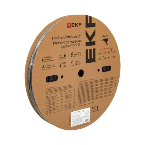 Трубка термоусадочная ТУТ нг 6/3 черн. (уп.100м) EKF tut-6-b