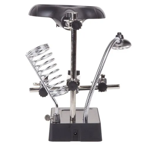 Держатель "третья рука" с лупой х2.5 подставка под паяльник LED подсветка Rexant 12-0250 фото 9