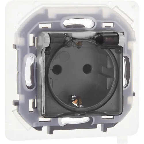 Розетка 1-м СП Inspiria 16А IP44 250В 2P+E защ. шторки с крышкой немецк. стандарт механизм алюм. IEK 673742