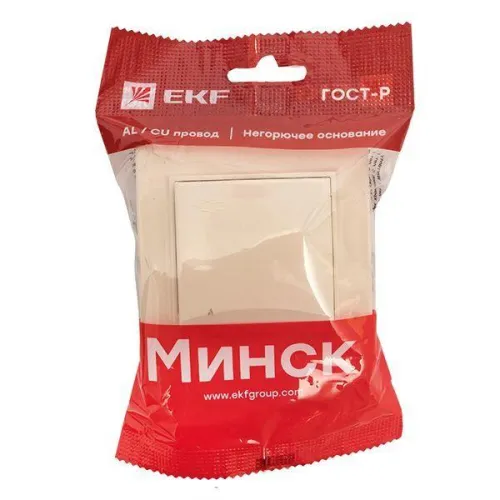 Розетка 1-м СП Минск 16А IP20 с заземл. защ. шторки с крышкой беж. EKF ERR16-029-200 фото 3