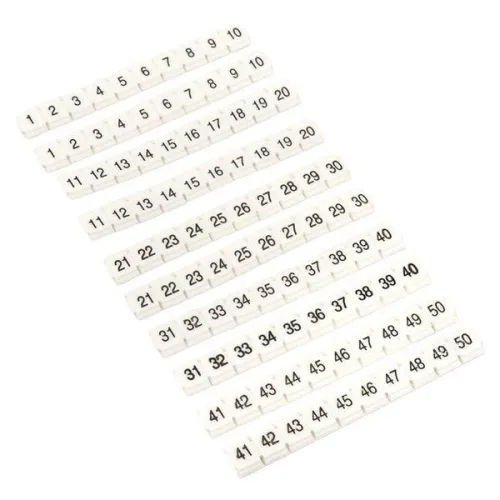 Маркеры для ST/Push-in 2.5 с нумерацией 1-50 для крепления сбоку (уп.100шт) EKF zb-st-2.5-nlpe-1-50
