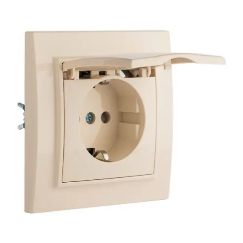 Розетка 1-м СП Минск 16А IP20 с заземл. защ. шторки с крышкой беж. EKF ERR16-029-200 фото 4