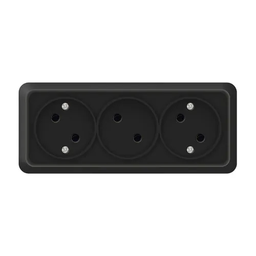 Розетка 3-м ОП Олимп 16А IP20 без заземл. черн. Universal 2217