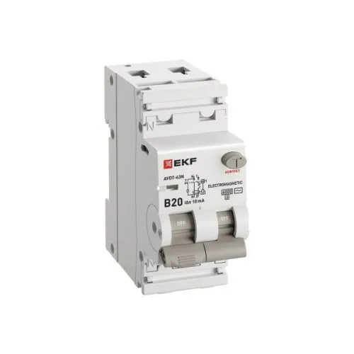 Выключатель автоматический дифференциального тока 2п (1P+N) B 20А 10мА тип AC 6кА АВДТ-63N (электромех.) PROxima EKF D63N26M20B10 фото 4