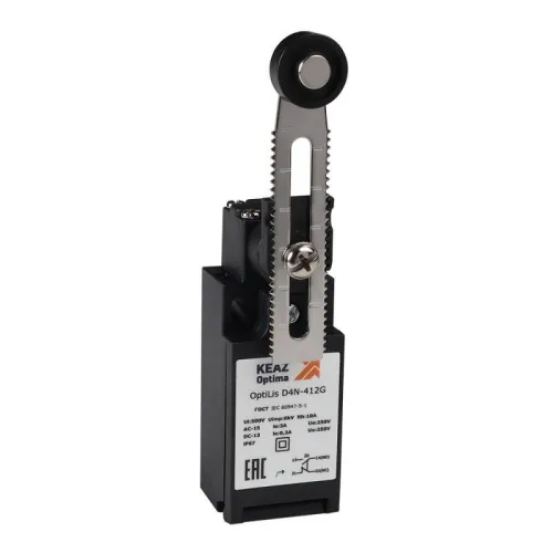 Выключатель концевой OptiLiS D4N-412M рычаг регулируемый с роликом метал. EN 50047 XCKN2146P20 КЭАЗ 365308