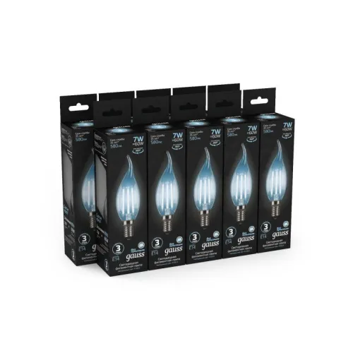 Лампа светодиодная филаментная Black Filament 7Вт свеча на ветру 4100К нейтр. бел. E14 580лм GAUSS 104801207 фото 6