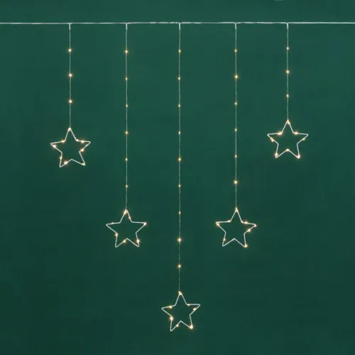 Гирлянда светодиодный занавес из росы с фигурами звезд IP20 USB + пульт управления тепл. бел. Neon-Night 315-846 фото 2