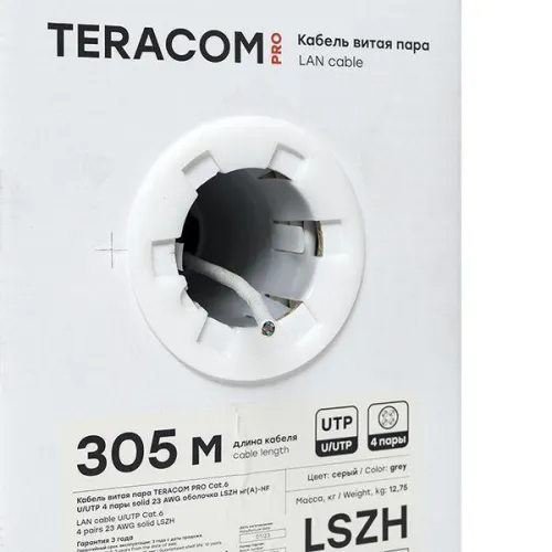 Кабель витая пара U/UTP кат.6 4 пары 23 AWG solid LSZH нг(А)-HF сер. (уп.305м) TERACOM PRO EKF TRP-6UTP-04LSH-GY-IN3 фото 4