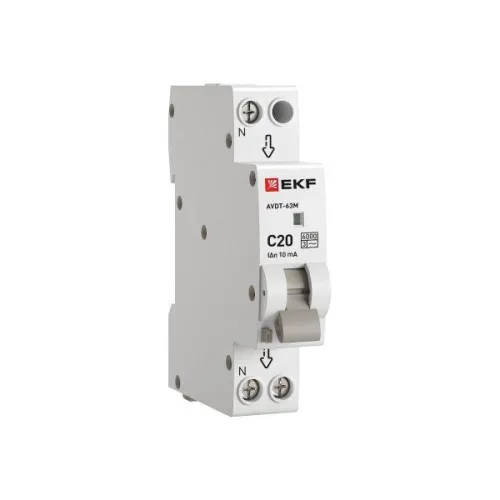 Выключатель автоматический дифференциального тока 1мод. C 20А 10мА тип AC 6кА АВДТ-63М электрон. PROxima EKF DA63M-20-10