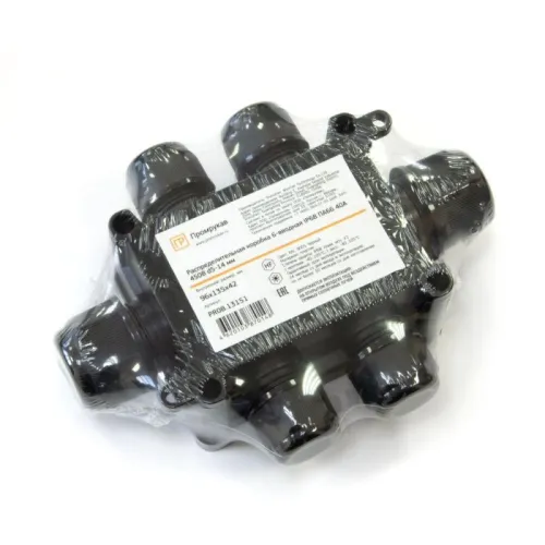 Коробка распределительная ОП 135х96х42 6-вводная IP68 ПА66 40А 450В d5-14мм черн. Промрукав PR08.13151 фото 3