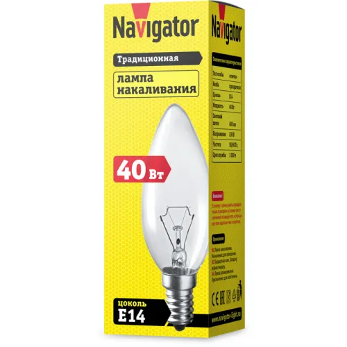 Лампа накаливания 94 303 NI-B-40-230-E14/CL (КНР) Navigator 94303 фото 2