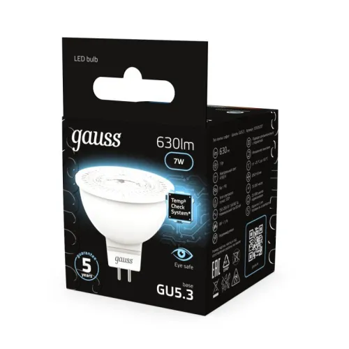 Лампа светодиодная Black 7Вт MR16 софит 4100К нейтр. бел. GU5.3 630лм GAUSS 101505207 фото 6