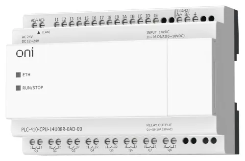 Модуль ЦПУ ПЛК 410 8 DI 6 UI (0-10В/DI) 8 RO 12В-24В DC или 24В AC с Ethernet портом без экрана ONI PLC-410-CPU-14U08R-0AD-00 фото 3