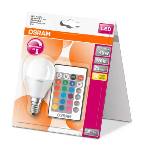 Лампа светодиодная LED STAR+ DIM с пультом P 40 5.5W/827 шар 5.5Вт 2700К тепл. бел. E14 470лм 220-240В мат. пласт. OSRAM 4058075144385 фото 3