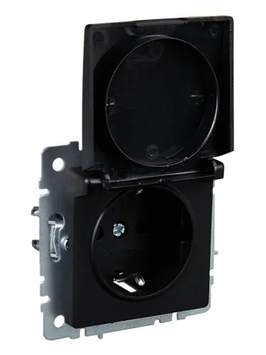 Розетка BRITE РСбш10-3-БрЧ 16А IP20 с заземл. защ. шторки с крышкой механизм черн. IEK BR-R16-16-K02 фото 6