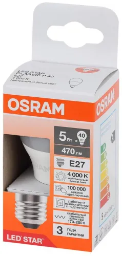 Лампа светодиодная LED Star 5Вт шар 4000К E27 470лм (замена 40Вт) OSRAM 4058075696266 фото 3