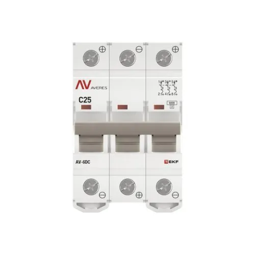 Выключатель автоматический модульный 3п C 25А 6кА AV-6 AVERES EKF mcb6-DC-3-25C-av фото 4