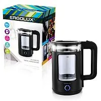 Чайник электрический ELX-KG08-C02 стекло/пластик 1.8л 220-240В 1800Вт черн. ERGOLUX 15333