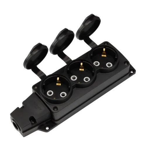 Колодка удлинителя 3-м с заземл. 16А IP54 влагозащ. с защ. крышкой COMPACT каучук черн. Rexant 111-223