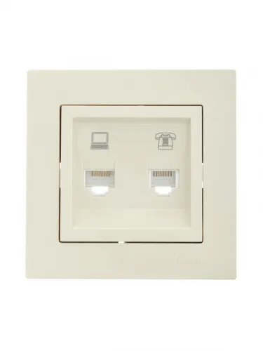 Розетка компьютерная + телефонная 1-м СП Vesna механизм крем. LEZARD 742-0388-143 фото 2