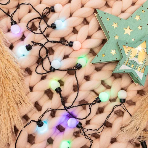 Гирлянда светодиодная "Шарики" 5м d25мм 25LED RGB 6Вт 220-240В IP20 провод ПВХ темн. зел. Neon-Night 303-559 фото 3