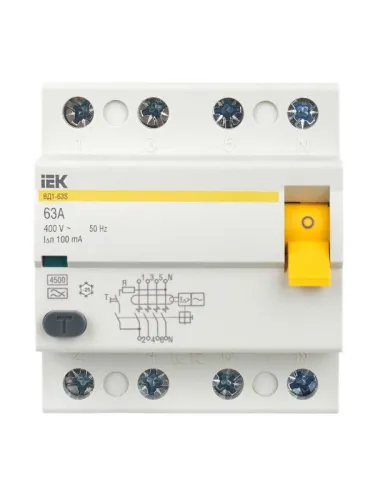Выключатель дифференциального тока (УЗО) 4п 63А 100мА тип A ВД1-63 KARAT IEK MDV11-4-063-100 фото 8