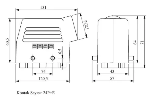 Вилка боковой ввод 24 полюса 16А EMAS EBM24FU10 фото 2