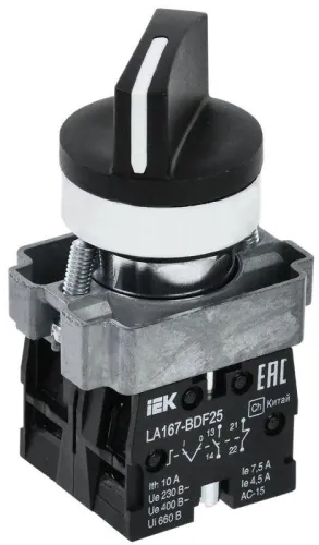 Переключатель LA167-BDF25 на 2 полож. 1НО+1НЗ черн. KARAT IEK BSW20-BDF25-3-24-67-2-K02