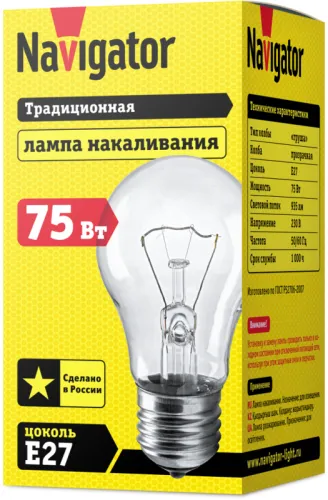 Лампа накаливания 94 301 NI-A-75-230-E27-CL Navigator 94301 фото 2