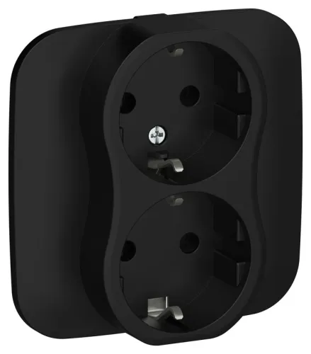 Розетка 2-м СП FLITE РС12-1-А-ФлЧ 16А с заземл. без защ. шторок безвинтовое крепление в сборе механизм черн. IEK FI-R21A-16-1-K02