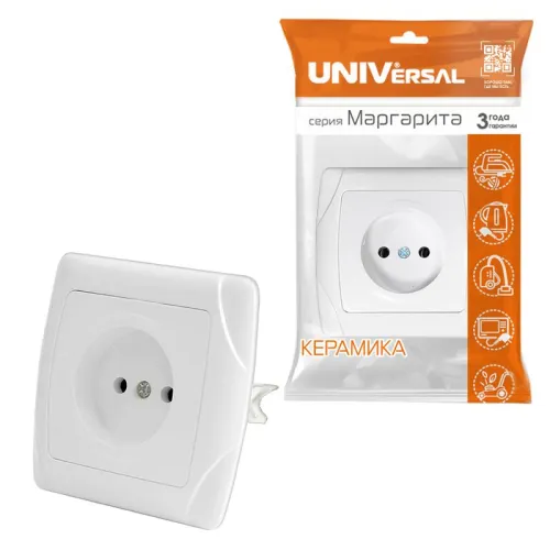Розетка 1-м СП Маргарита 16А IP20 без заземл. защ. шторки бел. UNIVersal М0022 фото 2