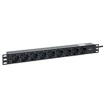 Блок PDU TERACOM PRO 19дюйм 1U 10А/250В 9 роз. Schuko шнур 2м 3х1.5кв.мм вилка C14 корпус пластик черн. EKF TRP-HPD-PL-10A-9SH-2MC14